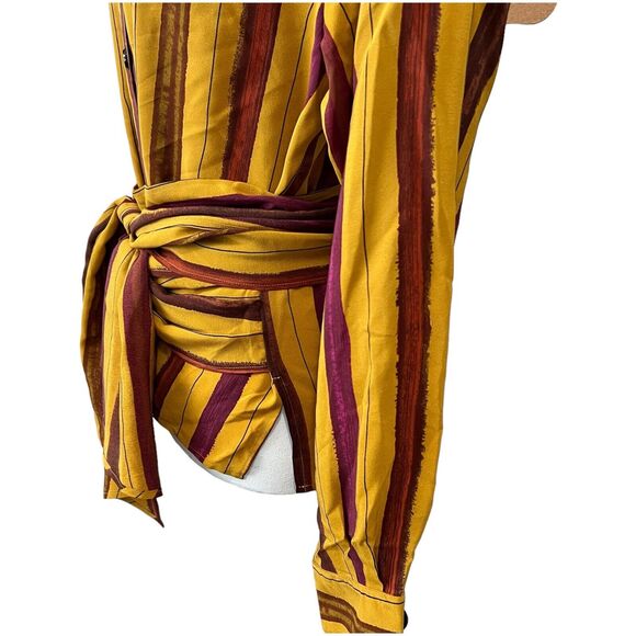 Max Mara Silk Wrap Around Belt Striped Blouse Size 6 - Picture 6 of 14